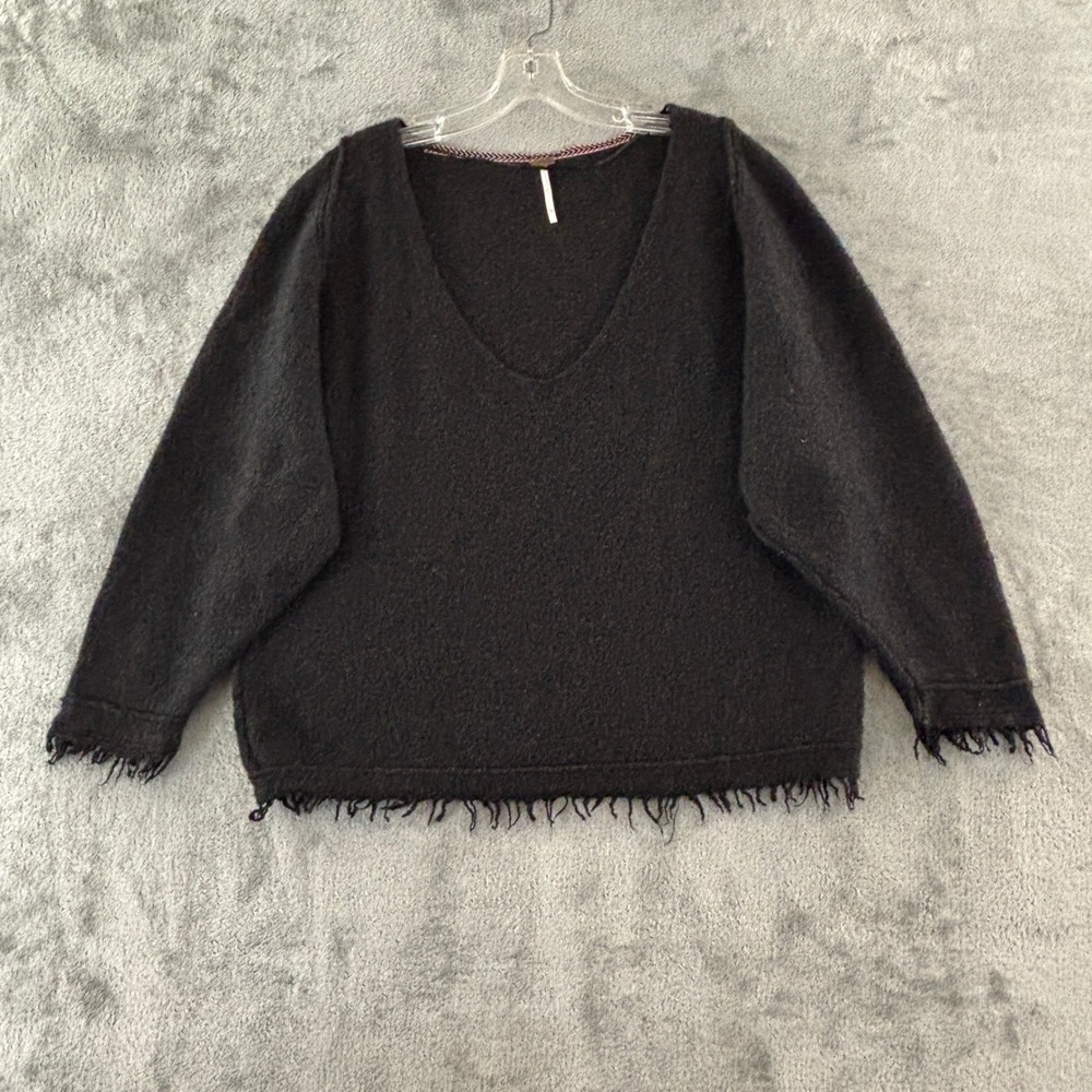 Free‎ People Irresistible Fringe Sweater Womens XS Black Wool Blend Pullover
